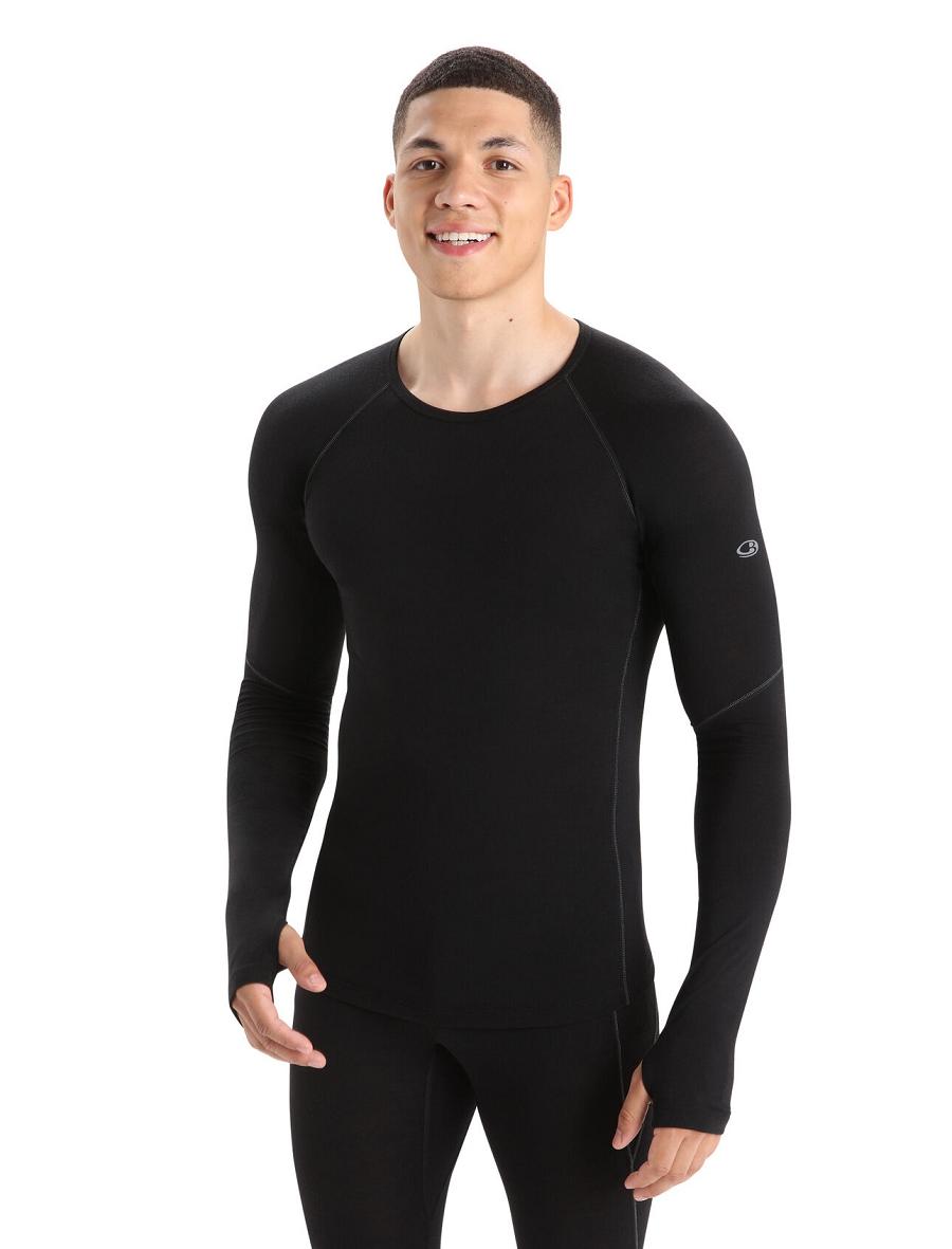 Icebreaker BodyfitZone™ Merino 150 Zone Long Sleeve Crewe Thermal Top Miesten Base Layers Mustat | FI 1363TCEV